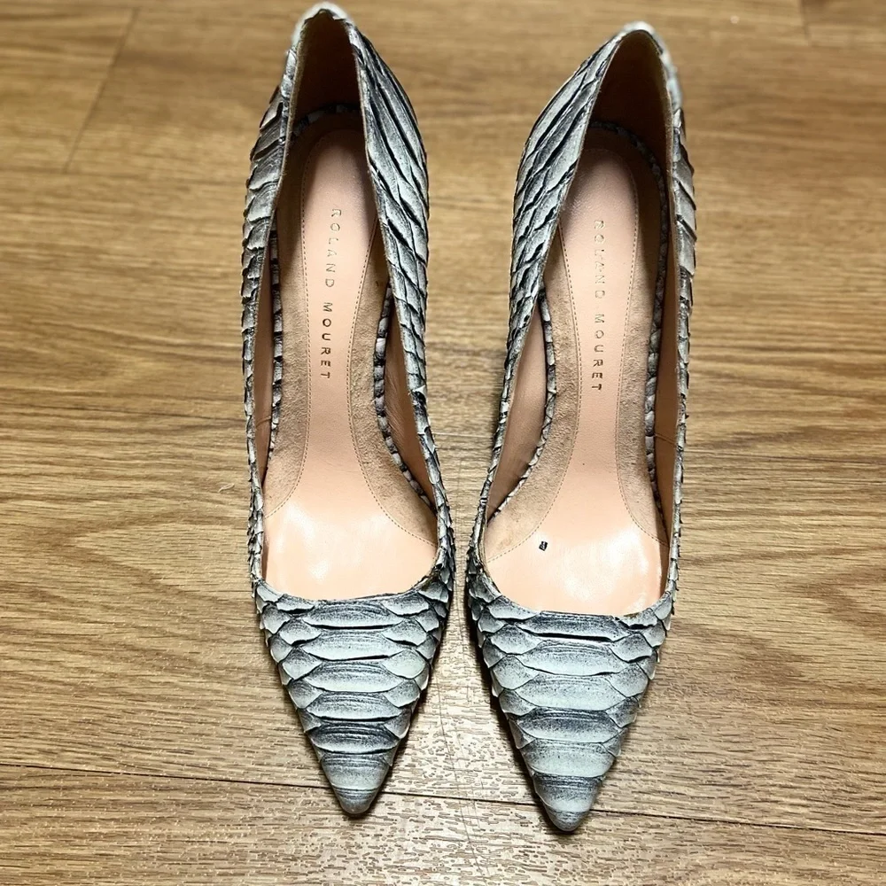 ROLAND MOURET Handmade Genuine Leather Python Pencil Heel